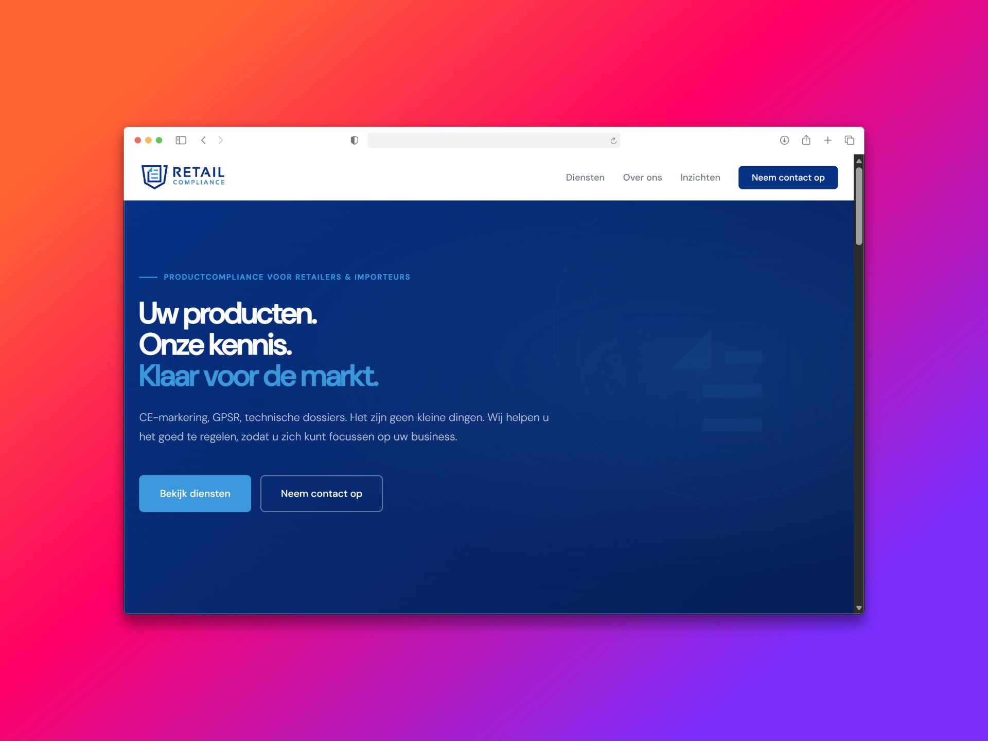 Screenshot van Retail Compliance website