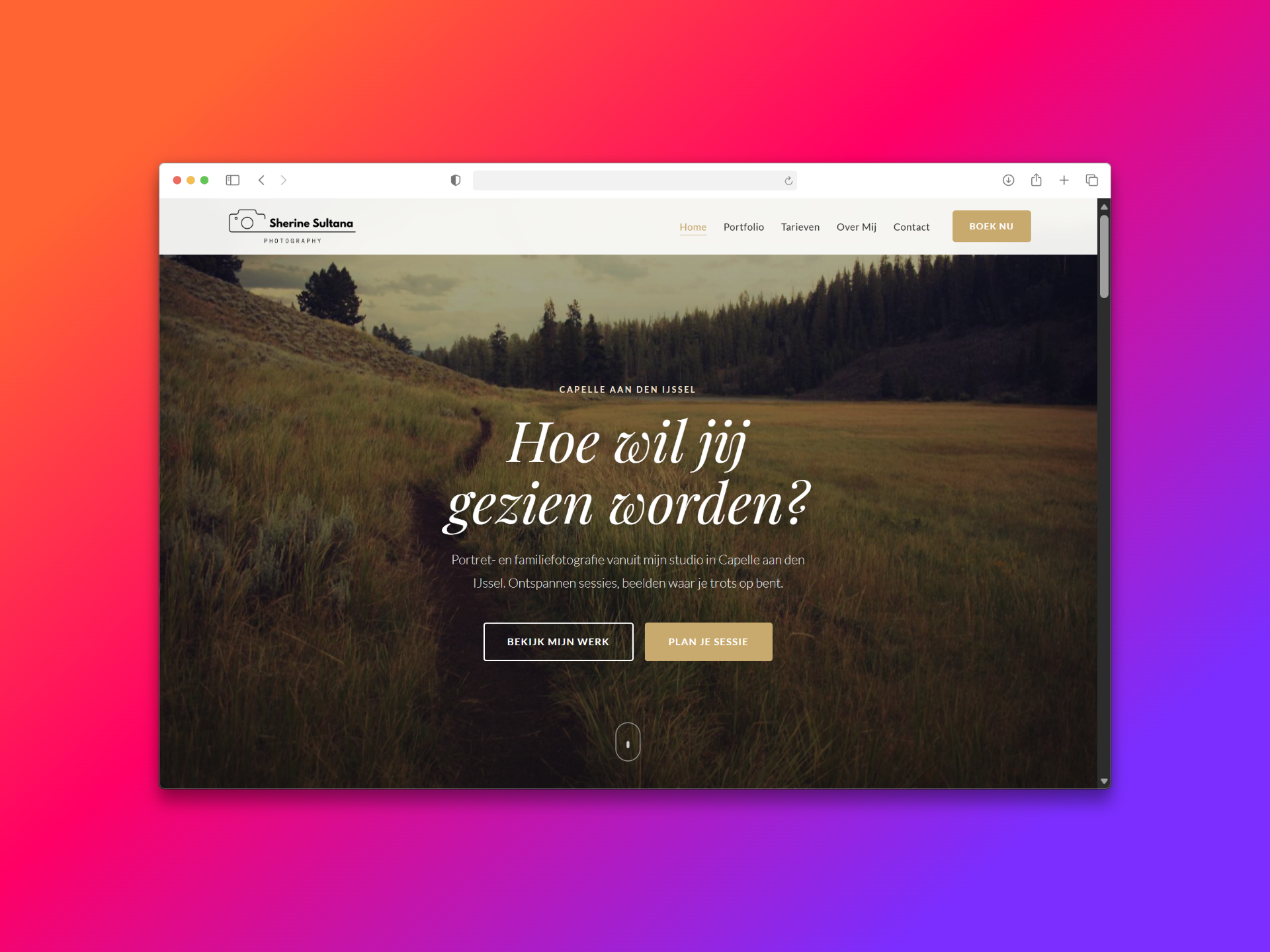 Screenshot van Sherine Sultana Photography website